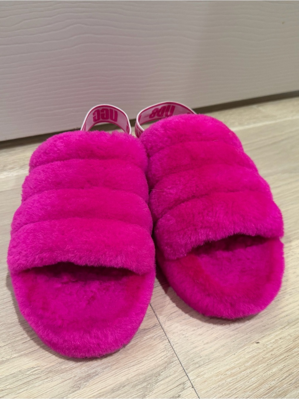 UGG Kids Hot Pink Plush Slide Slippers